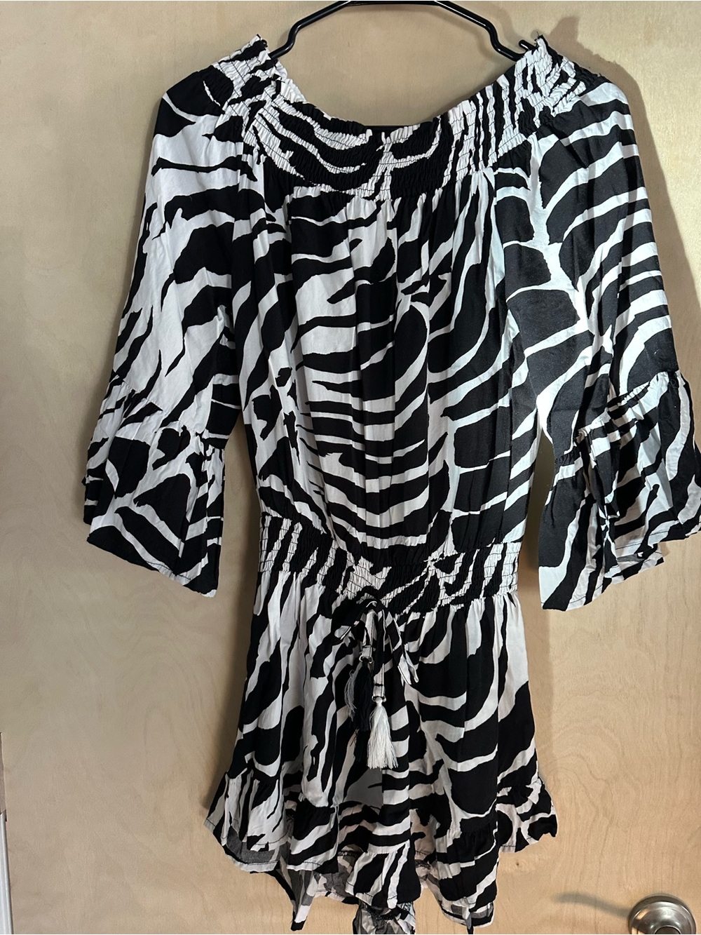Off-the-Shoulder Black & White Zebra Print Women's shorts romper